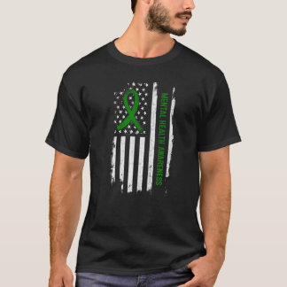 Mental Health Awareness American Flag Green Ribbon T-Shirt