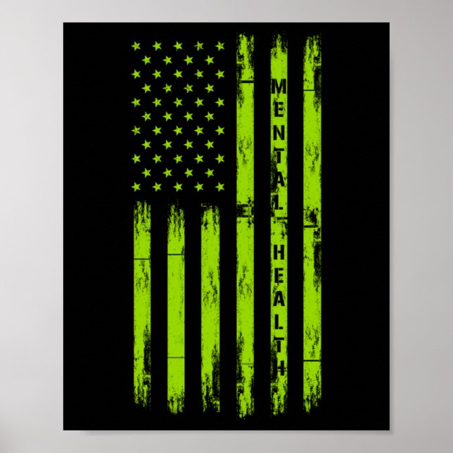 Mental Health Awareness American Flag Military Sup Poster (Front)