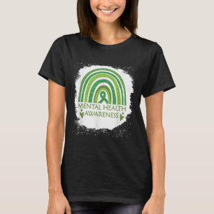 Mental Health Awareness Bleached Rainbow Green Rib T-Shirt
