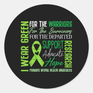 Mental Health Awareness Brain Illness Green Ribbon Classic Round Sticker