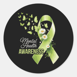Mental Health Awareness Butterfly Green Ribbon Classic Round Sticker