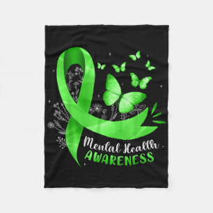 Mental Health Awareness Butterfly Green Ribbon Wom Fleece Blanket