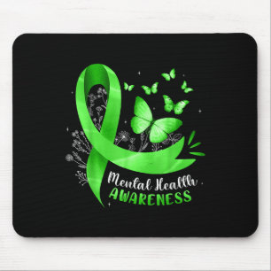 Mental Health Awareness Butterfly Green Ribbon Wom Mouse Pad