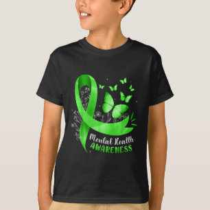 Mental Health Awareness Butterfly Green Ribbon Wom T-Shirt