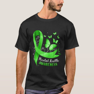 Mental Health Awareness Butterfly Green Ribbon Wom T-Shirt
