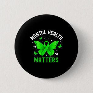 Mental health awareness butterfly ribbon green 6 cm round badge