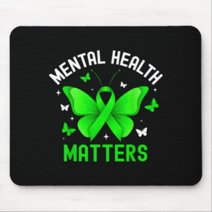 Mental health awareness butterfly ribbon green mouse pad