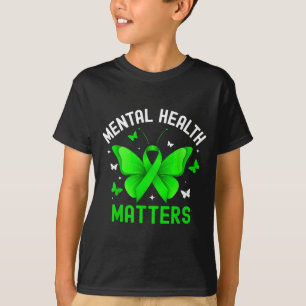 Mental health awareness butterfly ribbon green T-Shirt