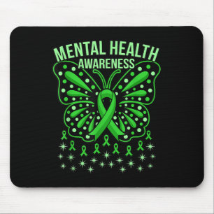 Mental Health Awareness Butterfly Ribbons Supporte Mouse Pad