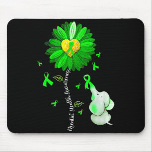 Mental Health Awareness Cute Elephant Green Ribbon Mouse Pad