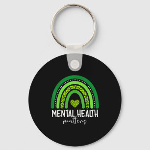 Mental health awareness green rainbow brain key ring