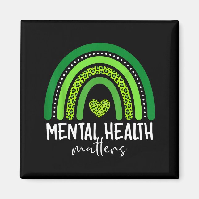 Mental health awareness green rainbow brain magnet (Front)