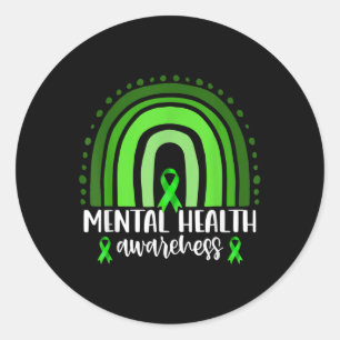 Mental Health Awareness Green Rainbow  Classic Round Sticker