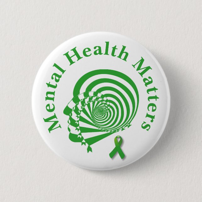 Mental Health Awareness  Green Ribbon  6 Cm Round Badge (Front)