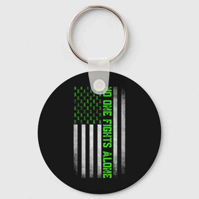 Mental Health Awareness Green Ribbon American Flag Key Ring (Front)