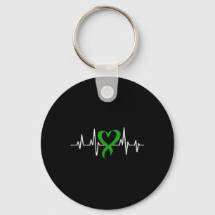 Mental Health Awareness Green Ribbon Heartbeat For Key Ring