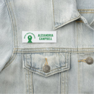 Mental Health Awareness Green Ribbon Name Tag