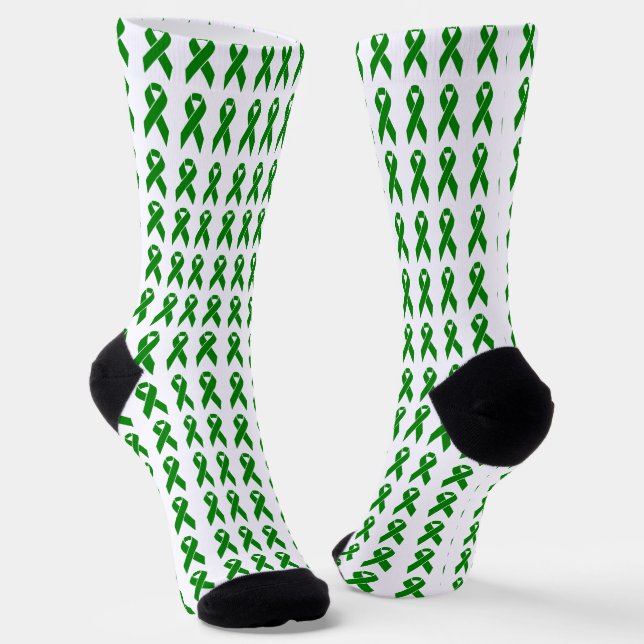 Mental Health Awareness Green Ribbon Socks (Angled)