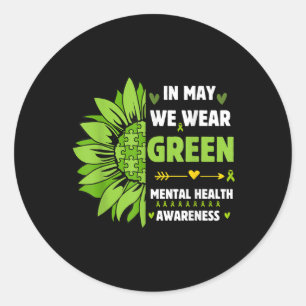 Mental Health Awareness Green Ribbon Sunflower  Classic Round Sticker