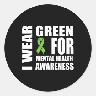 Mental Health Awareness Green Ribbon Support Classic Round Sticker