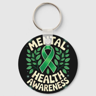 Mental health awareness green ribbon support Menta Key Ring