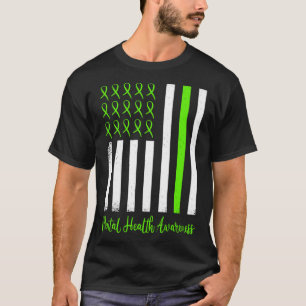Mental Health Awareness Month American Flag Green T-Shirt
