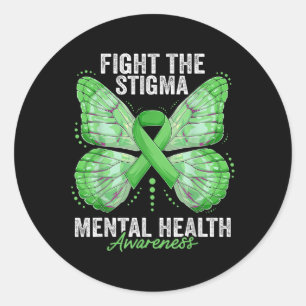 Mental Health Awareness Month Butterfly Light Gree Classic Round Sticker