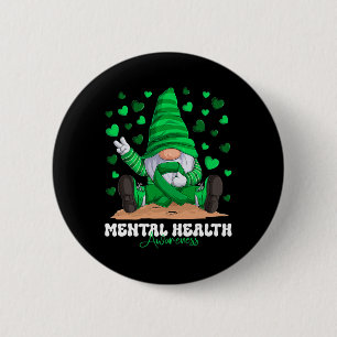 Mental Health Awareness Month Green Ribbon Gnome 6 Cm Round Badge