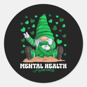 Mental Health Awareness Month Green Ribbon Gnome  Classic Round Sticker