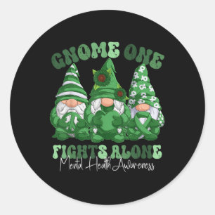 Mental Health Awareness Month Green Ribbon Gnomies Classic Round Sticker