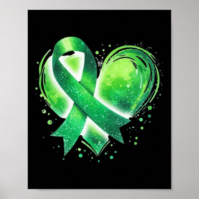 Mental Health Awareness Month Green Ribbon Heart  Poster (Front)