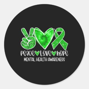 Mental Health Awareness Month Green Ribbon Peace L Classic Round Sticker
