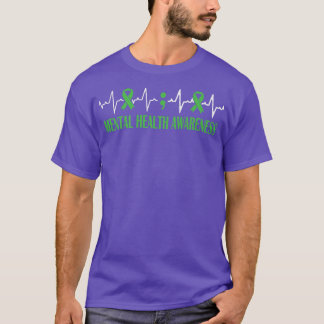 Mental Health Awareness Month Green Ribbon Pulse H T-Shirt