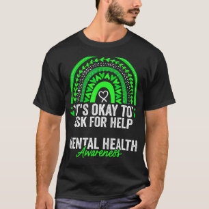 Mental Health Awareness Month Rainbow Green Ribbon T-Shirt