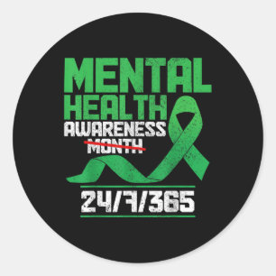 Mental Health Awareness Month S Green Ribbon  Classic Round Sticker