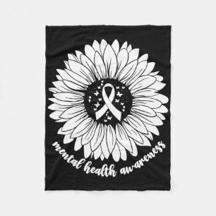 Mental Health Awareness Month Sunflower Green Ribb Fleece Blanket