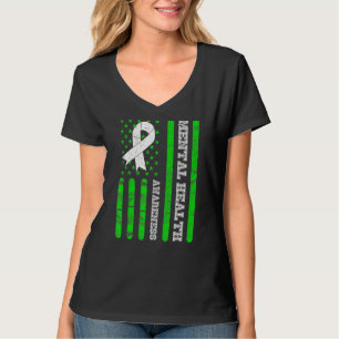 Mental Health Awareness On Back Flag American Men  T-Shirt