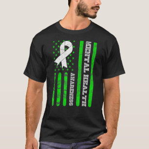 Mental Health Awareness On Back Flag American Men  T-Shirt