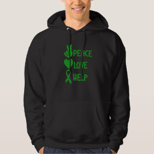 Mental Health Awareness Peace Love Help Green Ribb Hoodie