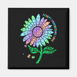 Mental Health Awareness Puzzle Flower Accept Under Magnet