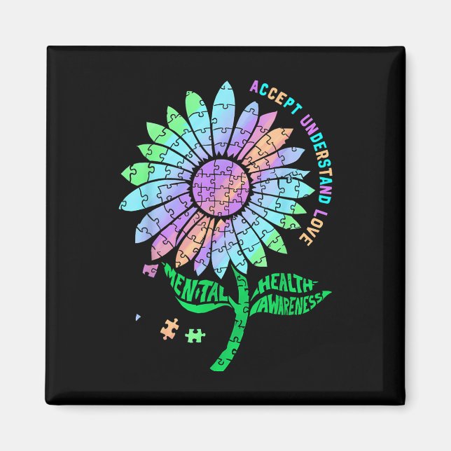 Mental Health Awareness Puzzle Flower Accept Under Magnet (Front)