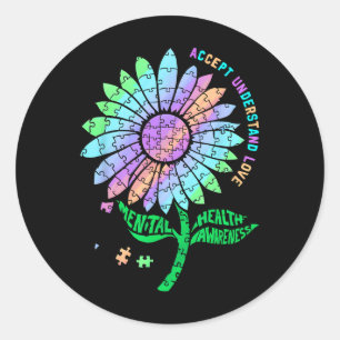 Mental Health Awareness Puzzle Sunflower Classic Round Sticker
