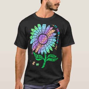 Mental Health Awareness Puzzle Sunflower T-Shirt
