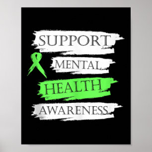 Mental Health Awareness Shirt Support Green Ribbon Poster