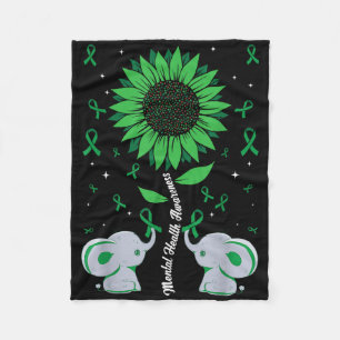 Mental Health Awareness Sunflower Elephant Green R Fleece Blanket
