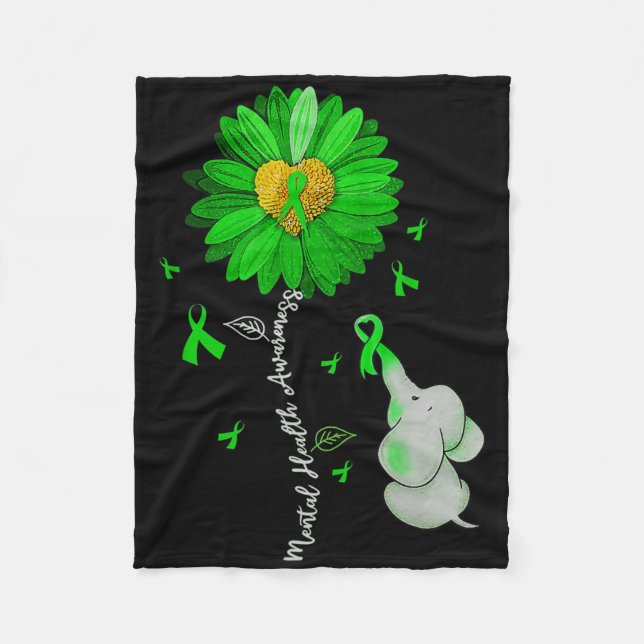 Mental Health Awareness Sunflower Green Ribbon Ele Fleece Blanket (Front)