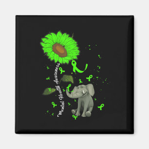 Mental Health Awareness Sunflower Green Ribbon Ele Magnet