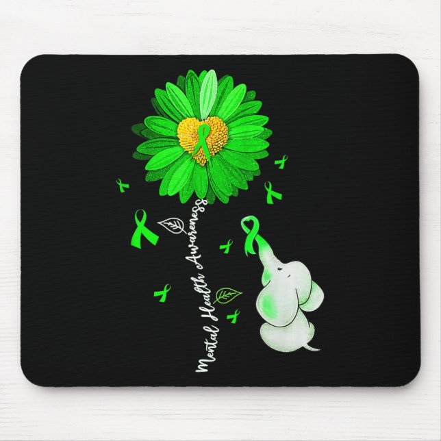 Mental Health Awareness Sunflower Green Ribbon Ele Mouse Pad (Front)