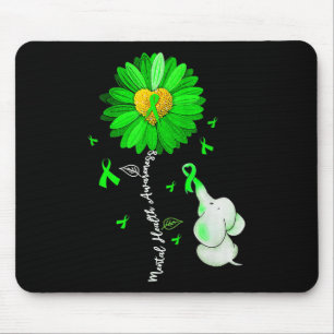 Mental Health Awareness Sunflower Green Ribbon Ele Mouse Pad