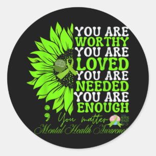 Mental Health Awareness Sunflower Groovy Green  Classic Round Sticker